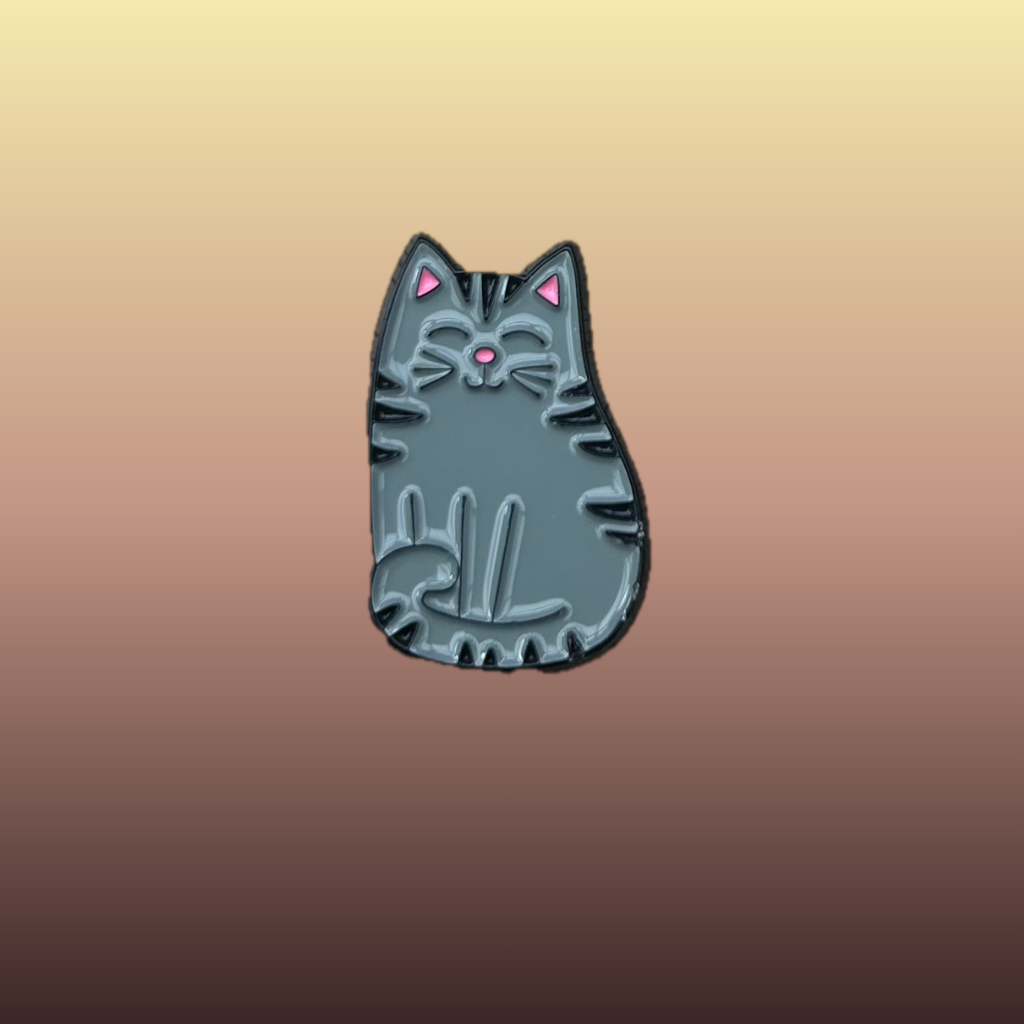 Grey Cat enamel needle minder