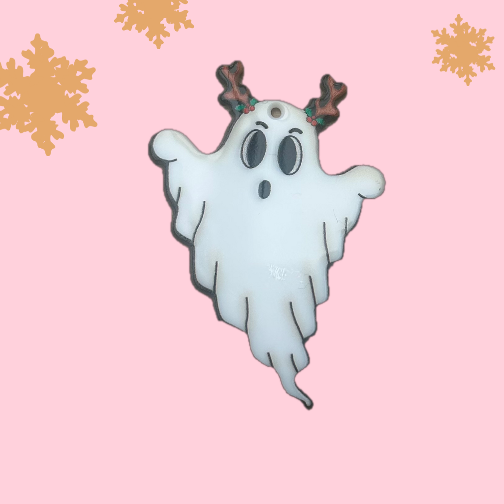 Christmas Ghost with Reindeer Antlers acrylic needle minder